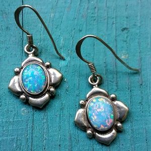 Vtg 925 Genuine Opal Dangle Earrings